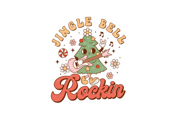 Jingle bell rockin, Groovy Christmas PNG Sublimation design