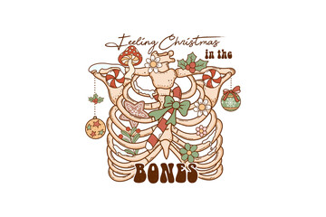 Teeling Christmas in the bones, Groovy Christmas PNG Sublimation design