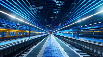 Fototapeta premium Futuristic Train Station with Energy Harvesting Tiles Generating Power from