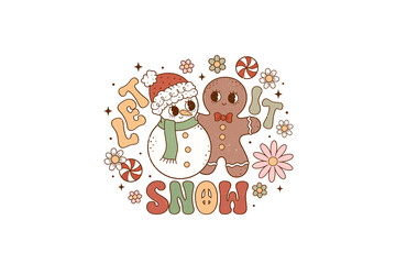Let it snow, Groovy Christmas PNG Sublimation design