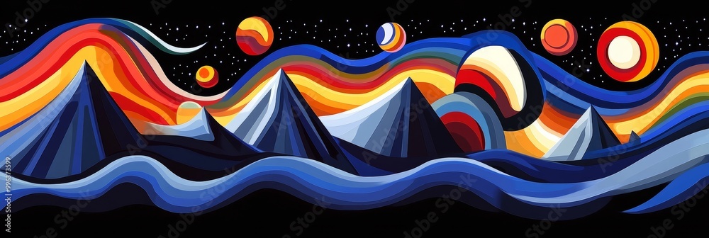 Wall mural astral projection planet in space vortex with alien lights and swirling speed of light. glowing orbs