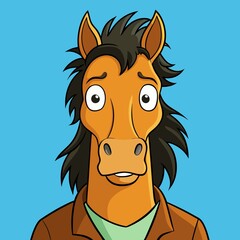 A smiling horse head in human form in a shirt. vector style on a colored monochrome background
