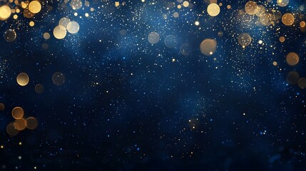 Obraz premium Elegant Navy Blue Background with Soft Golden Glittering Bokeh for Premium Product Displays and