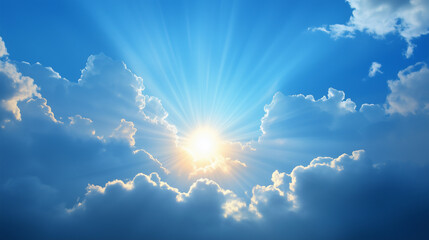 Blue sky with clouds and sun.