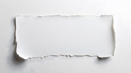 A white piece of paper with a ripped edge, creating a frame shape on a white background.
