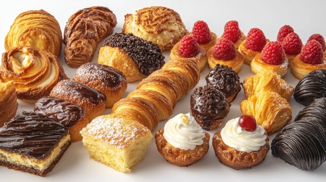 A variety of pastries showcasing diverse flavors and shapes