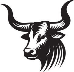 silhouette of long horn bull head vector art illustration