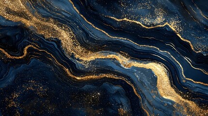 Lustrous Navy Blue and Glimmering Gold Marble Texture for Luxurious Fashion and Design