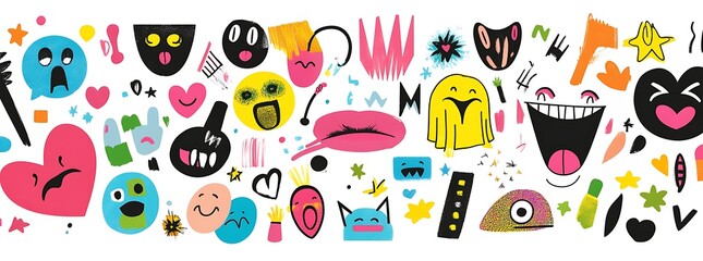 A poster with colorful cartoon illustrations of various expressions