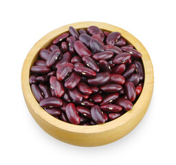 Red bean in wooden bowl isolated on white background