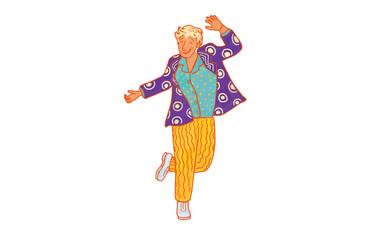 Christmas illustration of a dancing man in a jacket. Sticker PNG transparent