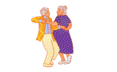 Illustration of two elderly people dancing. Grandparents sticker png.