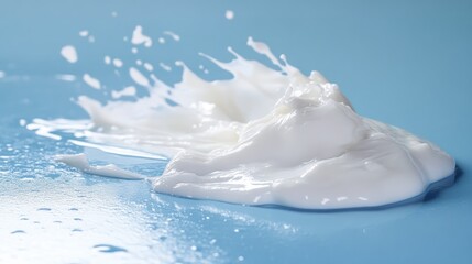 A white cream blob is smeared over a blue surface