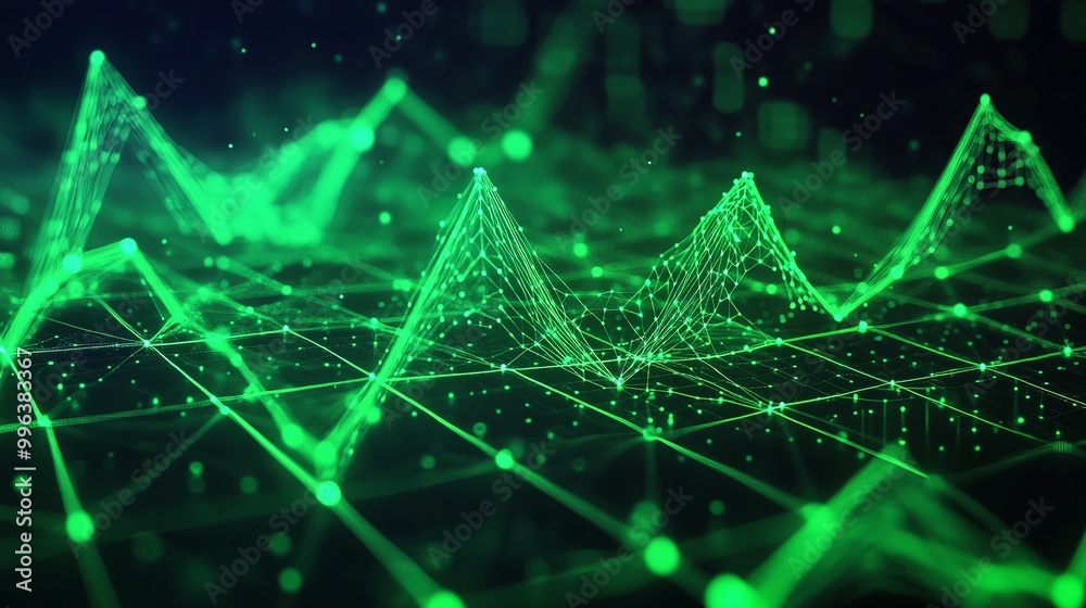 Poster abstract green digital data visualization representing analytics and progress.