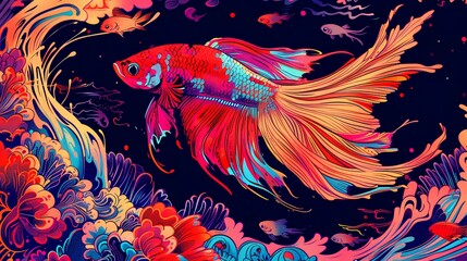 Fototapeta premium colorfully illustration of betta fish