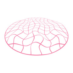 Distorted grid surface màu hồng. Mesh warp texture. Futuristic net with convex effect. Geometric deformation. Gravity phenomenon. Vector graphic illustration

