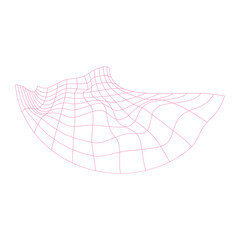 Distorted grid surface màu hồng. Mesh warp texture. Futuristic net with convex effect. Geometric deformation. Gravity phenomenon. Vector graphic illustration
