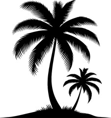 Create a Plam tree vector silhouette with white background