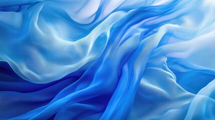 Obraz premium Stunning abstract background featuring flowing blue and light blue fabric waves with shimmering textures and paint strokes enhanced by depth of field and a sense of volume