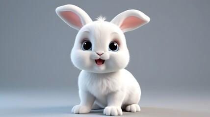 Cute white baby rabbit, full body, cartoon look, with expressive eyes