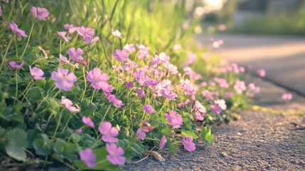 Obraz premium Wild radish flowers blooming alongside the road in the spring season