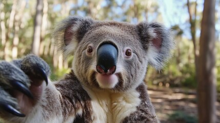 Obraz premium Koala posing for a selfie capturing a cute expression with an adorable demeanor