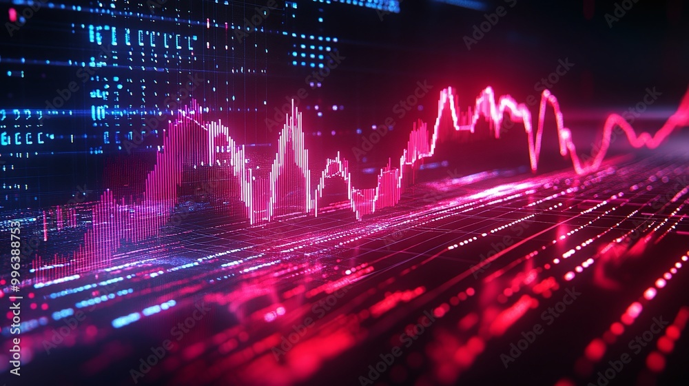 Poster abstract representation of a digital data flow visualizer in vibrant colors, illustrating data patte
