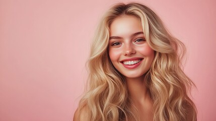Fototapeta premium Smiling woman with long hair. Ideal for beauty and fashion websites or advertisements.