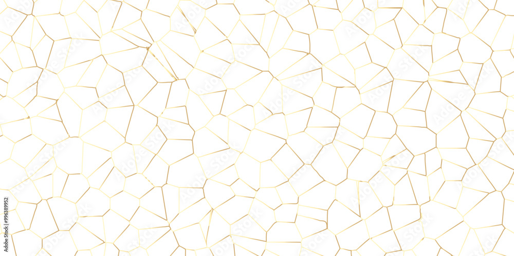 Poster golden gradient lines stroke abstract white crystalized broken glass background. voronoi diagram bac
