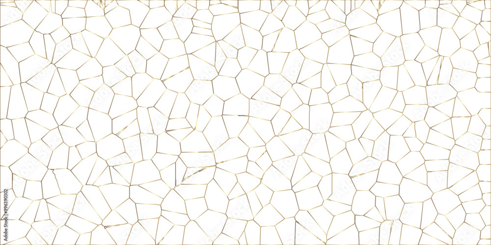 Poster golden gradient lines stroke abstract white crystalized broken glass background. voronoi diagram bac