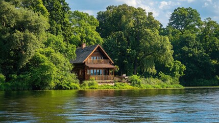 Obraz premium Rustic Cabin by the River