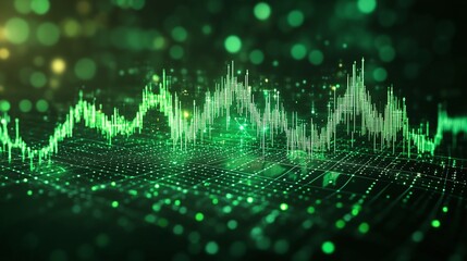 Fototapeta premium Abstract sound wave visualization in vibrant green tones, showcasing rhythm and energy.