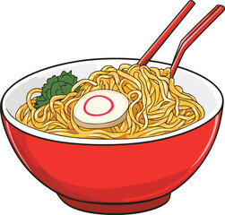 Bowl of Ramen Noodles Vector Illustration