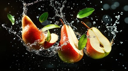 Fresh pear fruit with water splash