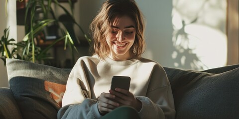 Smiling woman phone mobile phone electronics.