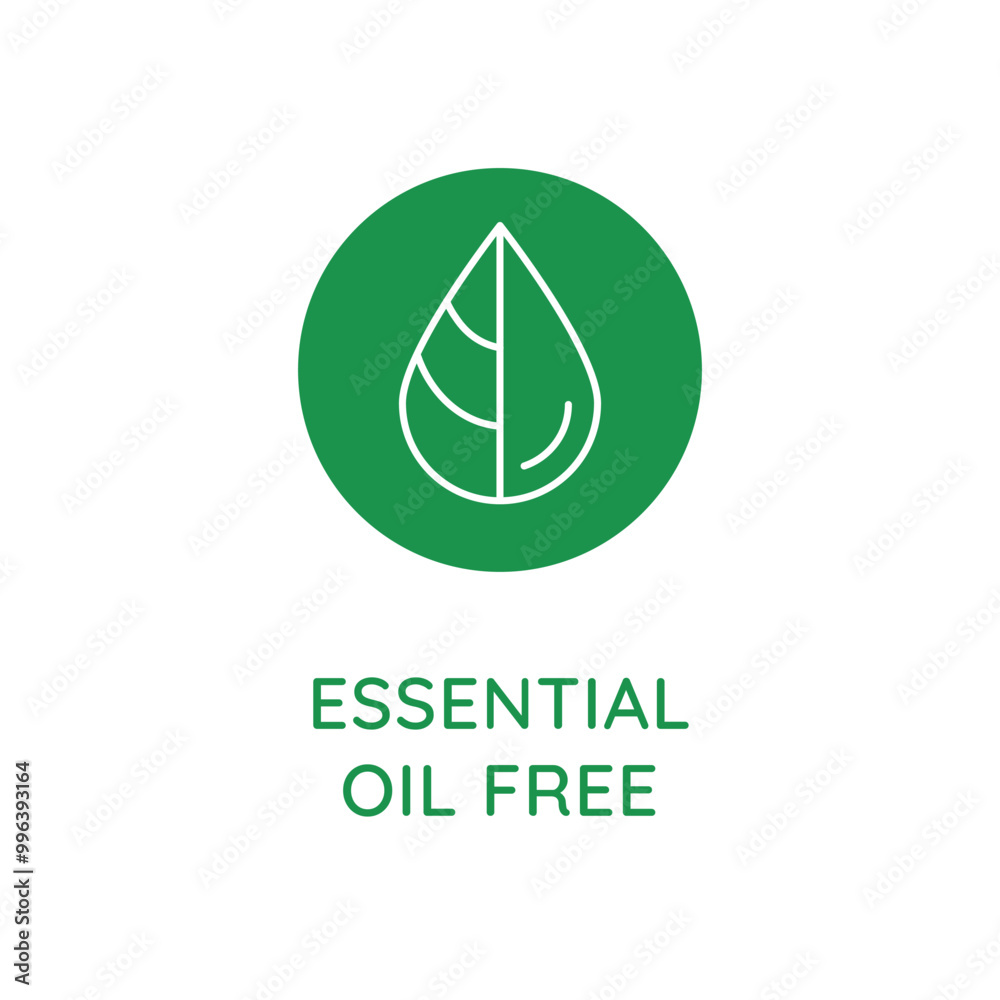 Poster Vector line design element, badge and icon for food and cosmetics packaging in mono linear style - essential oil free