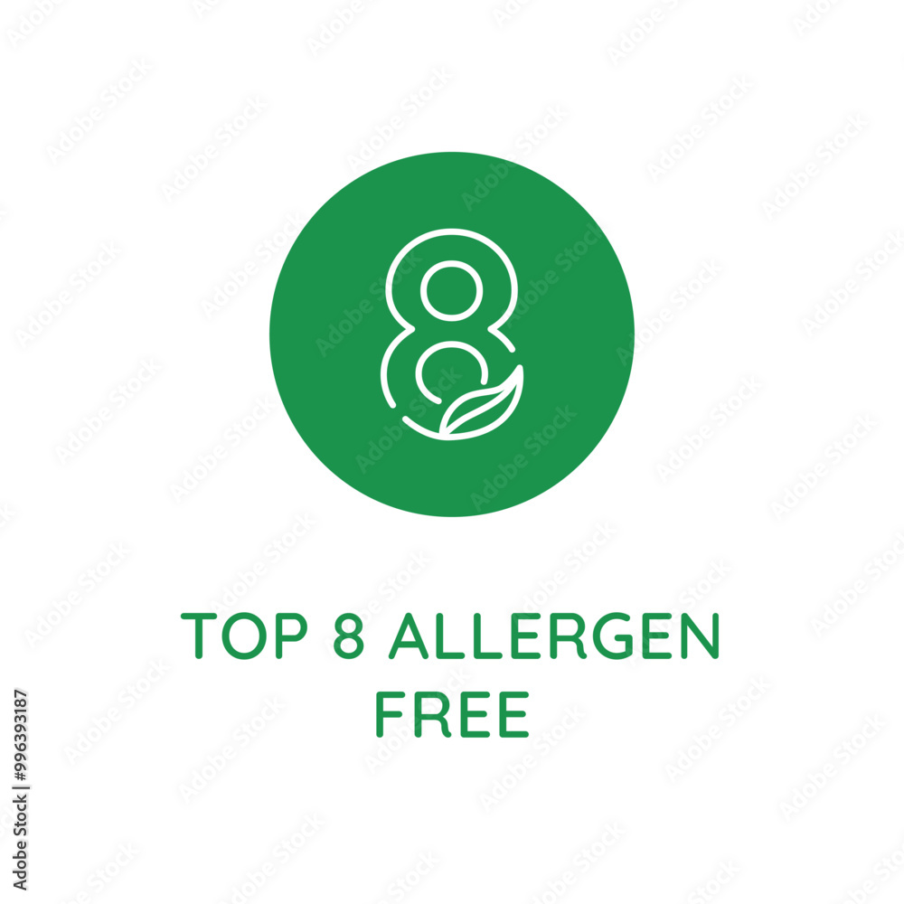 Poster Vector line design element, badge and icon for food and cosmetics packaging in mono linear style - top 8 allergen 8