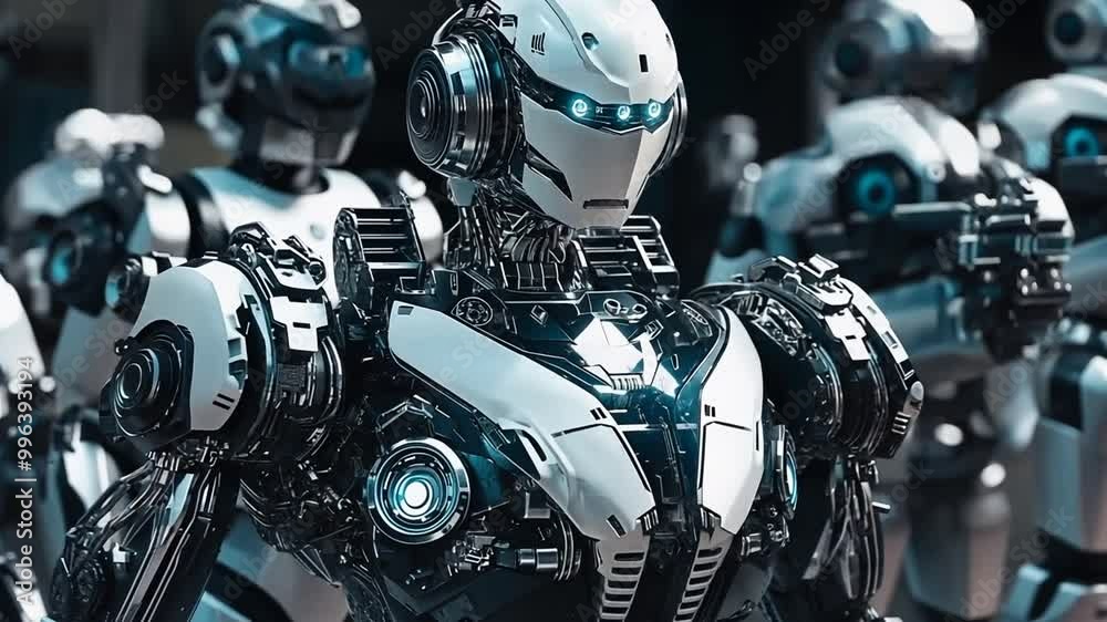 Poster futuristic robots showcasing advanced technology in a modern setting generative ai