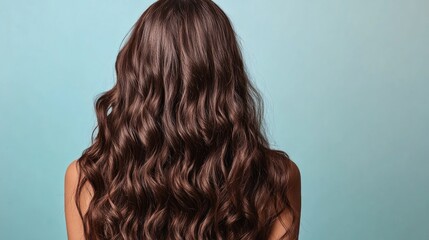 Fototapeta premium Back view of a girl showcasing long shiny healthy curls in beautiful waves