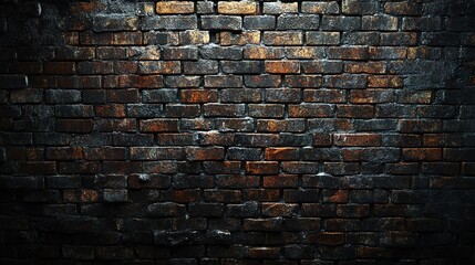 Brick Wall Texture Seamless Pattern Isolated on Dark Background