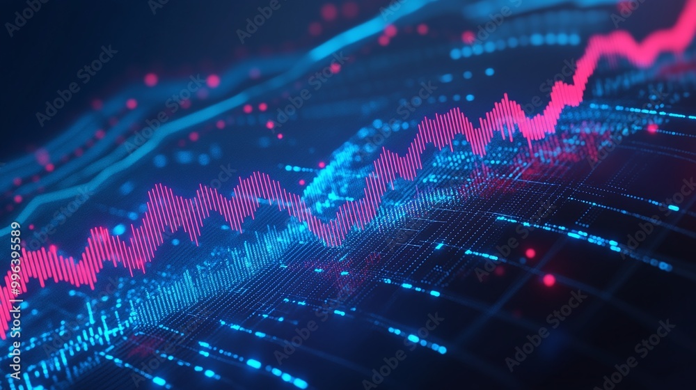 Poster colorful abstract digital data visualization with dynamic lines and glowing nodes.