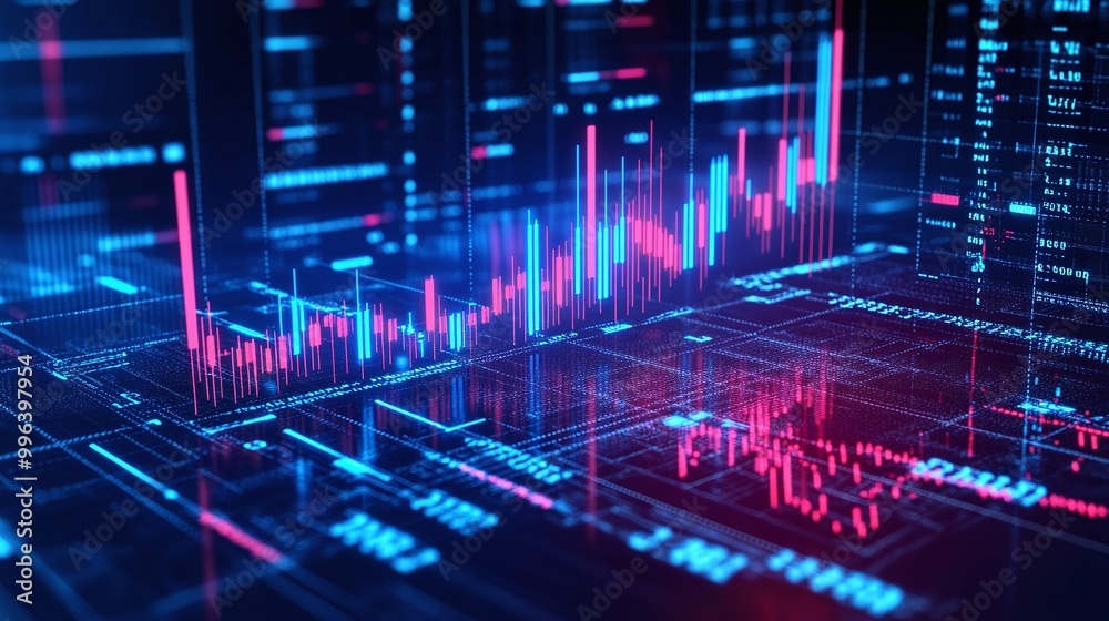 Poster data analysis visualization with vibrant graphs and digital information displayed on a sleek interfa