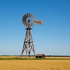 Windmill amidst wheat field landscape