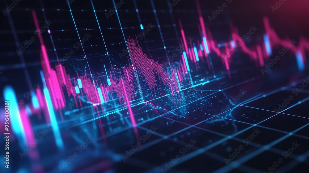 Poster digital data visualization with colorful graphs and charts on a dark background, representing modern