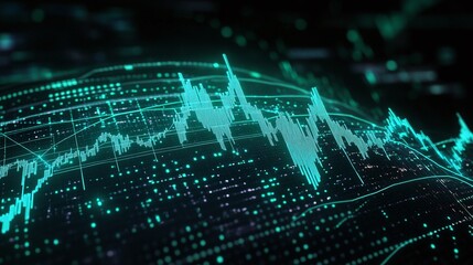 Digital data visualization with dynamic graphs representing statistical trends in a futuristic design.