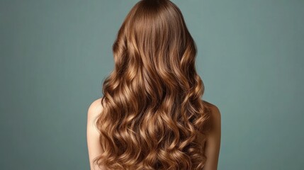 Fototapeta premium Back view of a girl showcasing long shiny healthy curls in beautiful waves