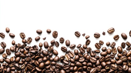 Scattered coffee beans on a white background cut out