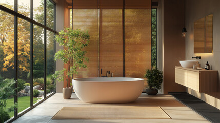 Fototapeta premium Minimalist Bathroom Design with a Freestanding Bathtub