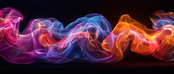 Obraz premium Colorful Abstract Smoke Waves on Black Background