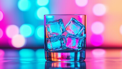 Colorful glass with ice cubes, white isolate background